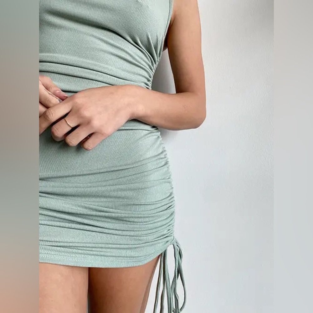 Sleeveless Ribbed Dress in Sage Green